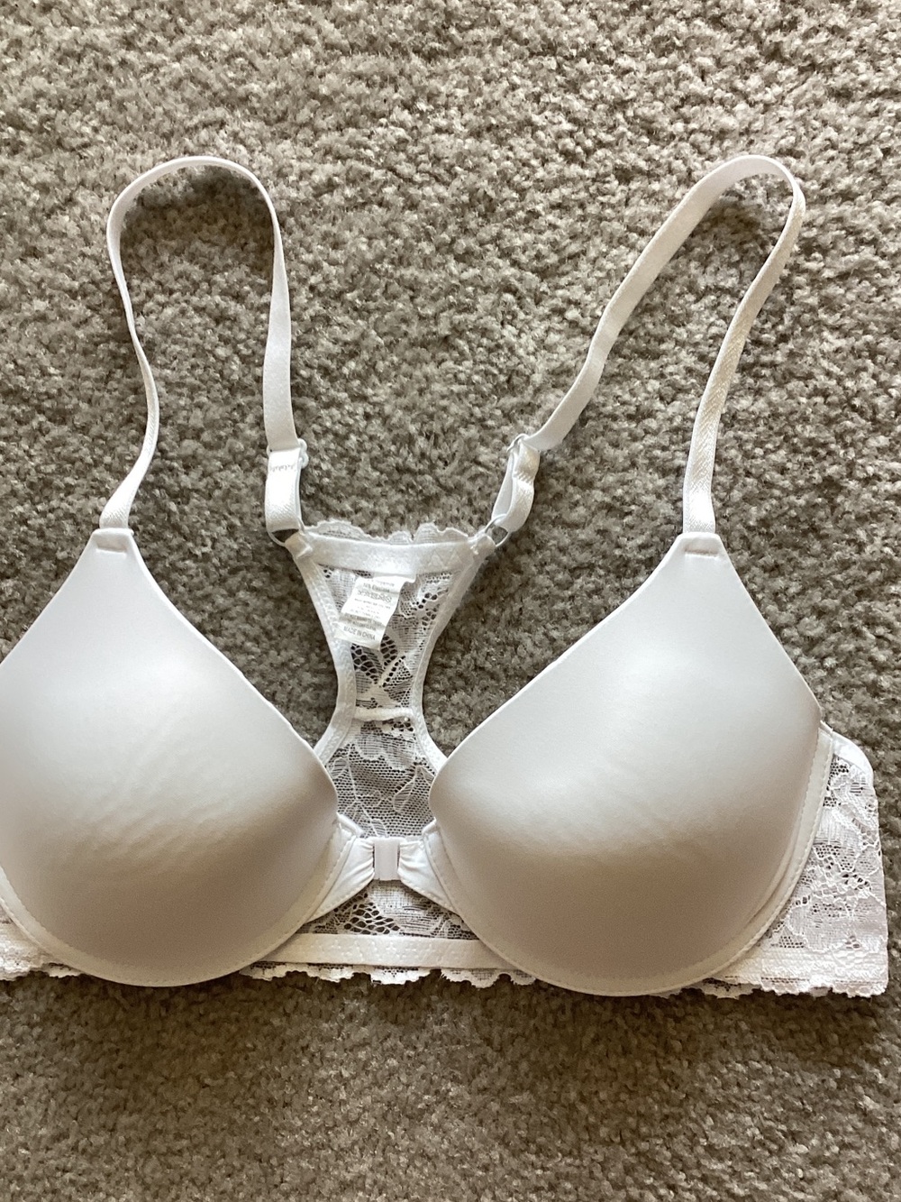 White Lace Racerback T-Shirt Bra, 38C